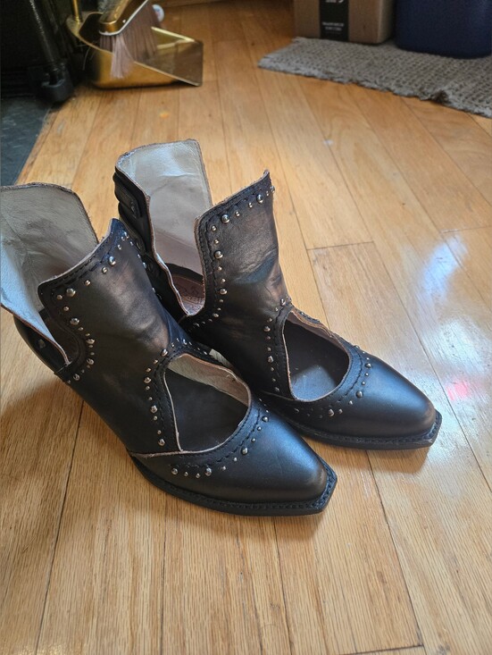 Freebird by Steven Shoes - Freebird by Steven Black Studded Cutout Heeled Ankle Boots